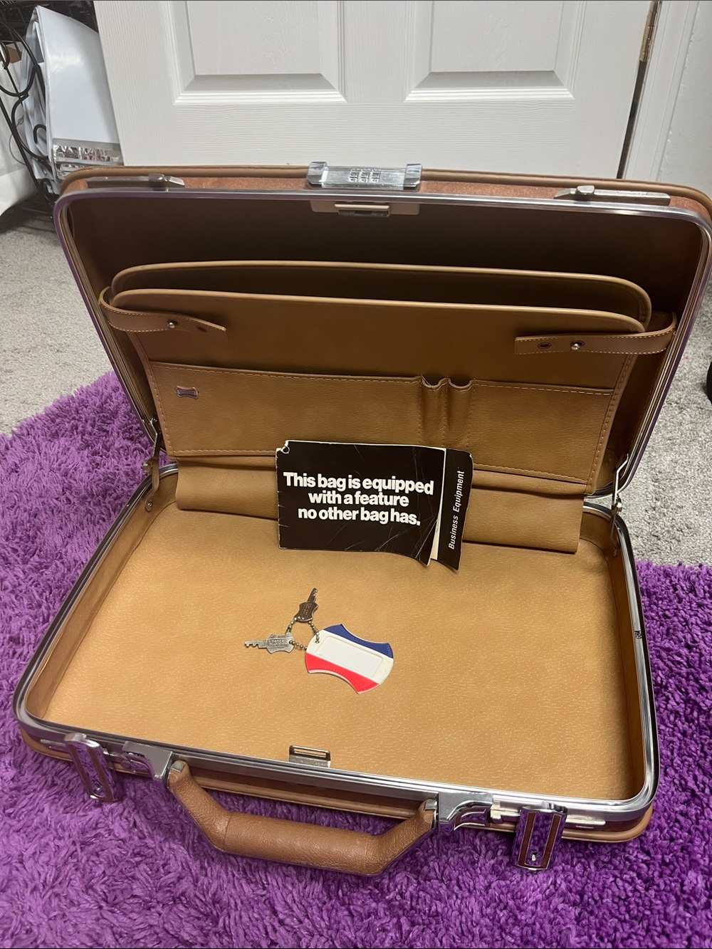 MCM American Tourister Encore Hardshell Briefcase with Keys Brown Faux Leather
